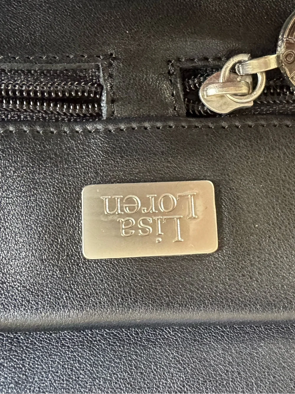 Black Leather Men's Briefcase with Silver Hardware